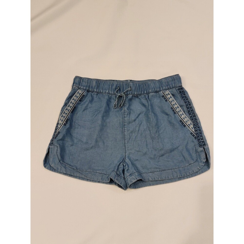 Blue Rain by Francesca's Boho Embroidered Pull-On Chambray Shorts Womens Small